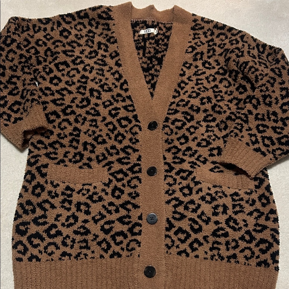 UGG Brown and Black Animal Print Cardigan M